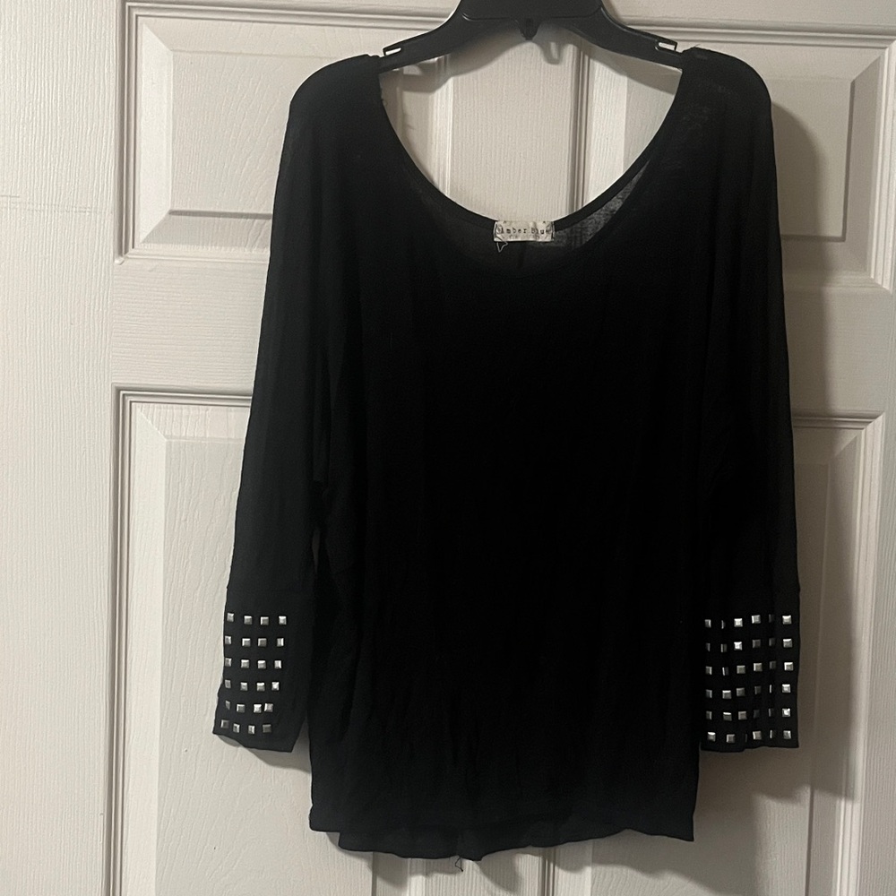 Chic Black Long Sleeve Top with Studded Accents